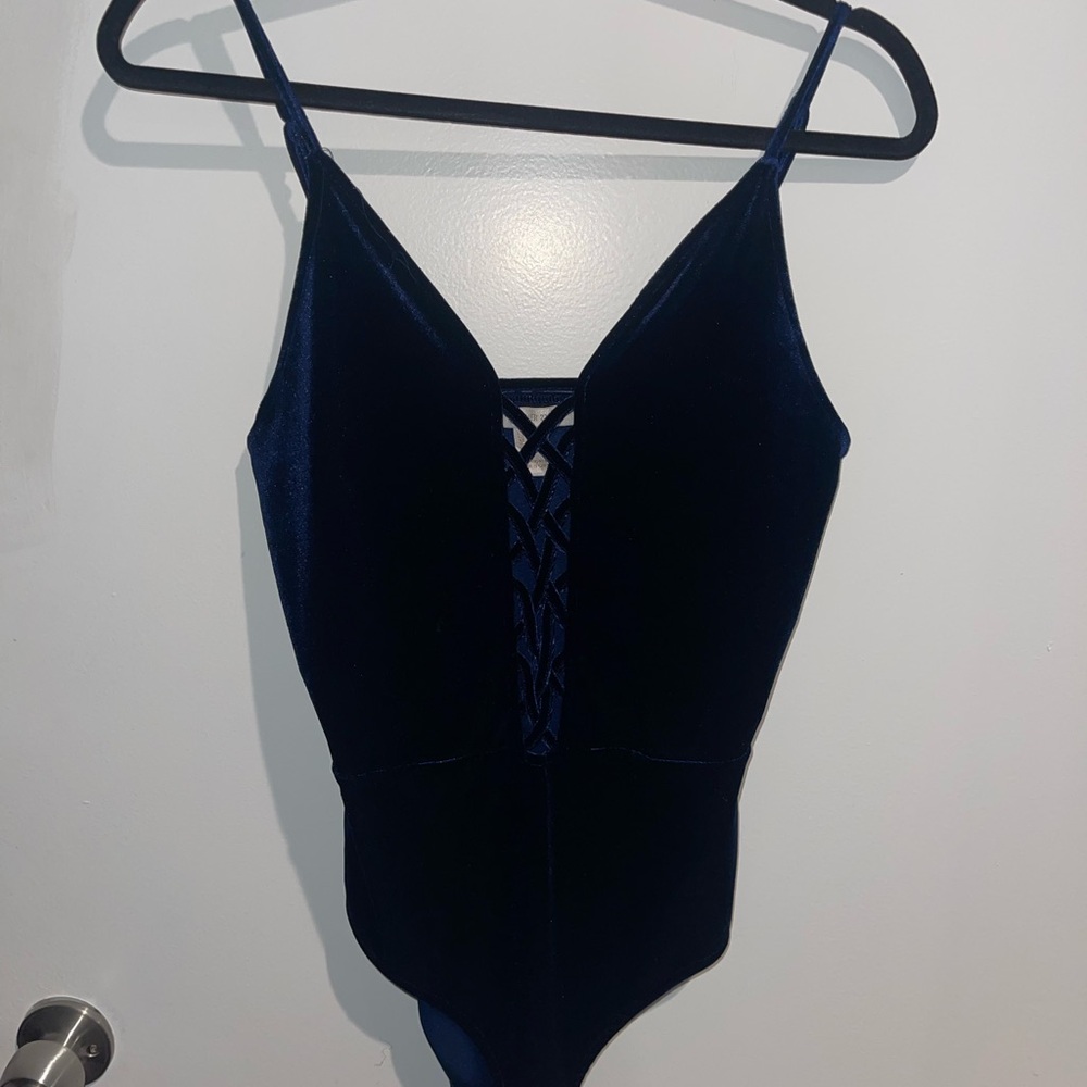 Elegant Navy Blue Velvet Bodysuit